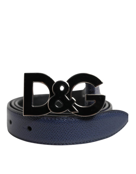 Dolce & Gabbana Blue Leather Classic Metal DG Logo Buckle Belt - Hilstor