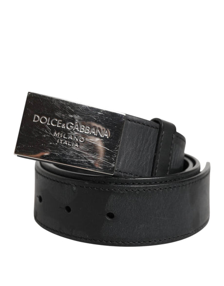 Dolce & Gabbana Black Leather Classic Metal Logo Buckle Belt - Hilstor