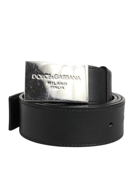 Dolce & Gabbana Black Leather Classic Metal Logo Buckle Belt - Hilstor