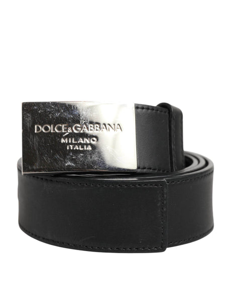 Dolce & Gabbana Black Leather Classic Metal Logo Buckle Belt - Hilstor
