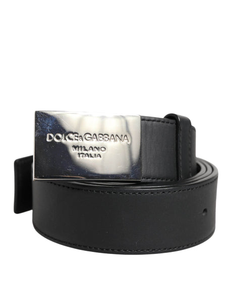 Dolce & Gabbana Black Leather Metal Logo Buckle Belt - Hilstor