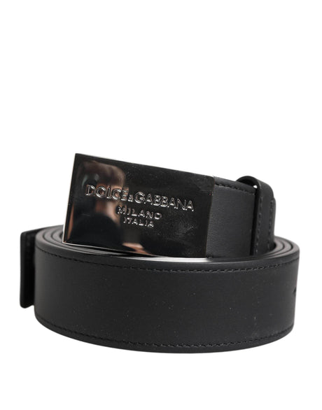 Dolce & Gabbana Black Leather Classic Metal Logo Buckle Belt - Hilstor