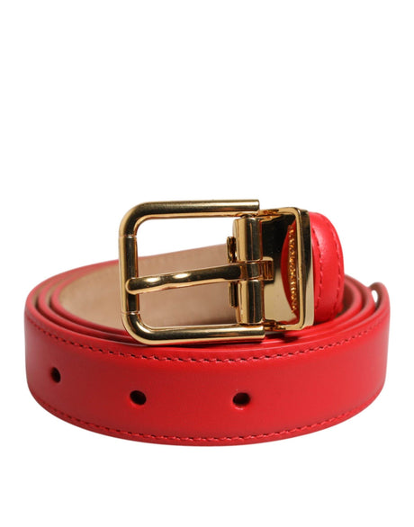 Dolce & Gabbana Red Leather Gold Metal Buckle Cintura Belt - Hilstor