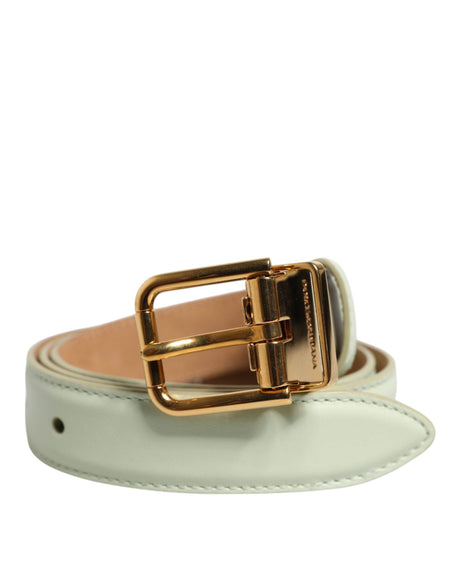 Dolce & Gabbana Light Green Leather Gold Metal Buckle Belt - Hilstor