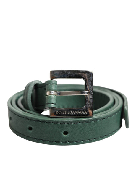 Dolce & Gabbana Dark Green Leather Silver Metal Buckle Belt - Hilstor