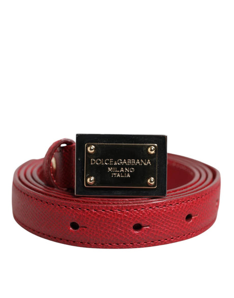 Dolce & Gabbana Red Leather Square Metal Buckle Cintura Belt - Hilstor