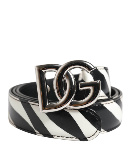 Dolce & Gabbana Black White Leather Silver Metal Buckle Belt - Hilstor