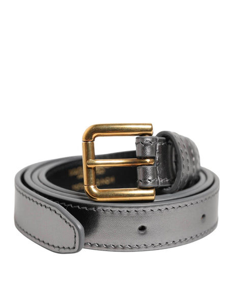 Dolce & Gabbana Silver Logo Engraved Metal Waist Buckle Belt - Hilstor