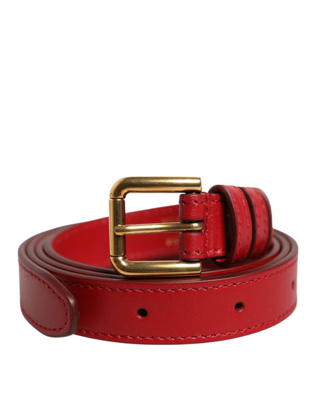 Dolce & Gabbana Red Logo Engraved Metal Waist Buckle Belt - Hilstor