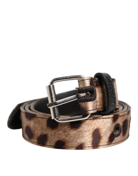 Dolce & Gabbana Brown Leopard Silver Metal Buckle Belt - Hilstor