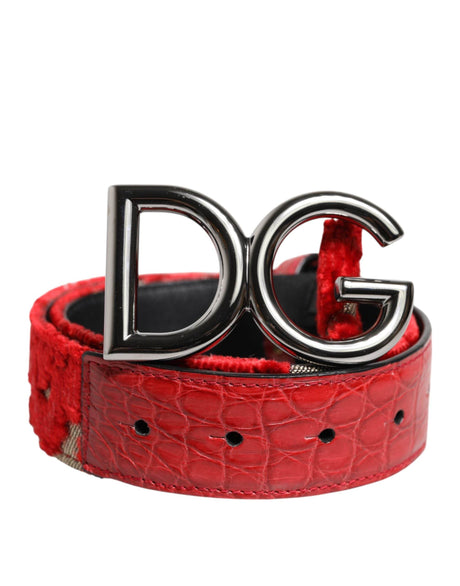 Dolce & Gabbana Red Viscose Silver DG Logo Metal Buckle Belt - Hilstor