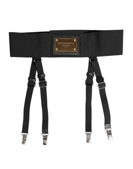 Dolce & Gabbana Black Leather Logo Wide Waist Belt Suspender - Hilstor