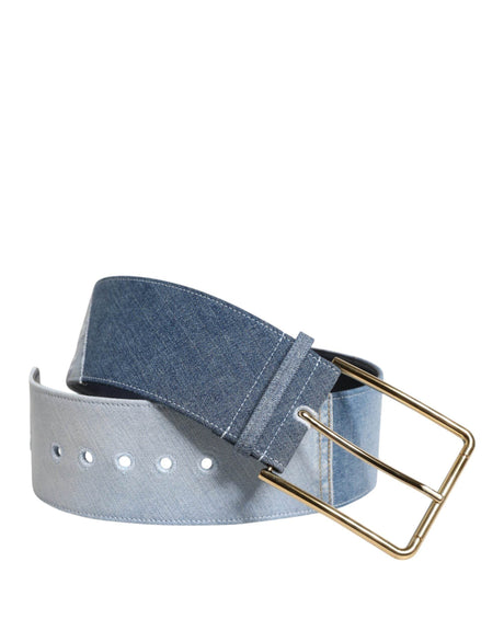 Dolce & Gabbana Two Tone Blue Denim Gold Metal Buckle Belt - Hilstor