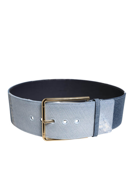 Dolce & Gabbana Two Tone Blue Denim Gold Metal Buckle Belt - Hilstor