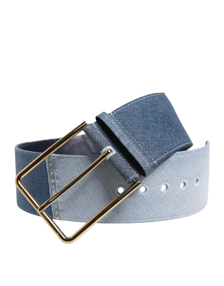 Dolce & Gabbana Two Tone Blue Denim Gold Metal Buckle Belt - Hilstor