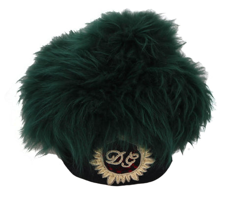 Dolce & Gabbana Green Fur DG Logo Embroidered Cloche Hat - Hilstor