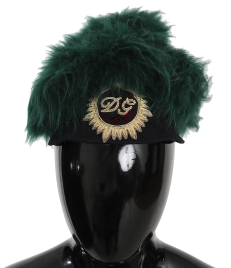 Dolce & Gabbana Green Fur DG Logo Embroidered Cloche Hat - Hilstor