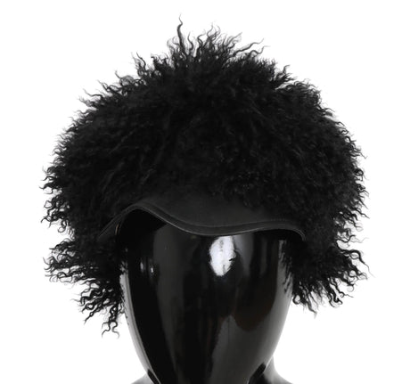 Dolce & Gabbana Black Tibet Lamb Fur Leather Gatsby Hat - Hilstor