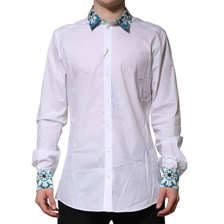 Dolce & Gabbana White Majolica Detailing GOLD Dress Shirt - Hilstor