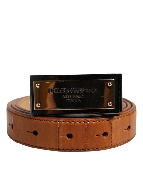 Dolce & Gabbana Browned Off Leather Gold DG Logo Buckle Belt - Hilstor