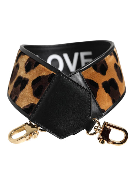 Dolce & Gabbana Black Leopard Print Reversible Bag Shoulder Strap - Hilstor