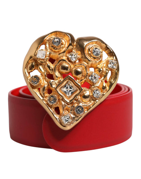 Dolce & Gabbana Red Calf Leather Embellished Metal Buckle Belt - Hilstor