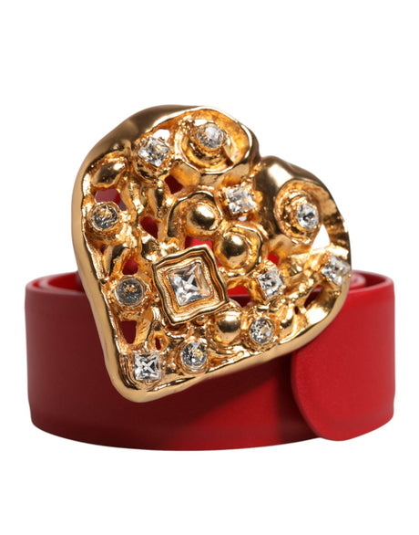 Dolce & Gabbana Red Calf Leather Embellished Metal Buckle Belt - Hilstor