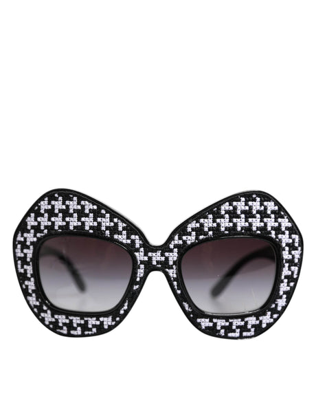 Dolce & Gabbana Black White PIED DE POULE Print Oversized Shades Sunglasses - Hilstor