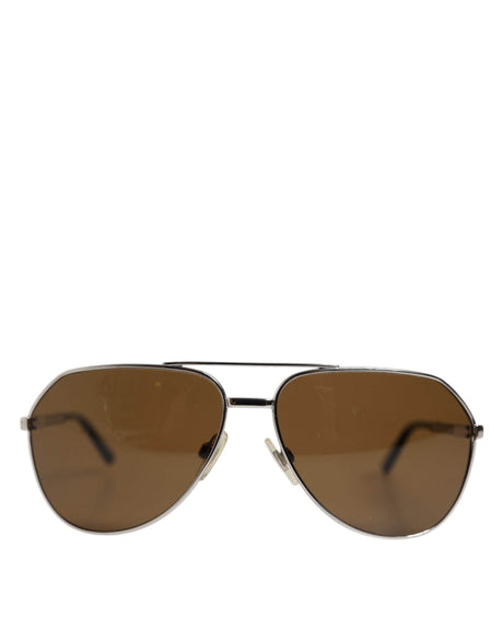 Dolce & Gabbana DG2073 Silver Steel Classic Pilot Brown Lens Sunglasses - Hilstor