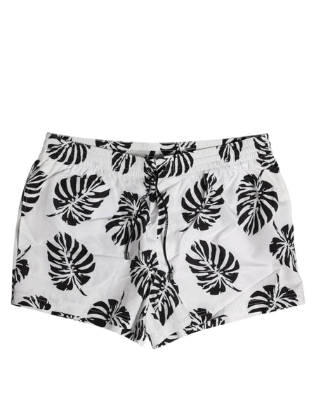 Dolce & Gabbana White Black Print Beachwear Shorts Swimwear - Hilstor