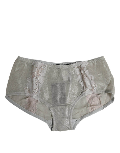 Dolce & Gabbana Gray Cotton Floral Lace High Waist Panty Underwear - Hilstor