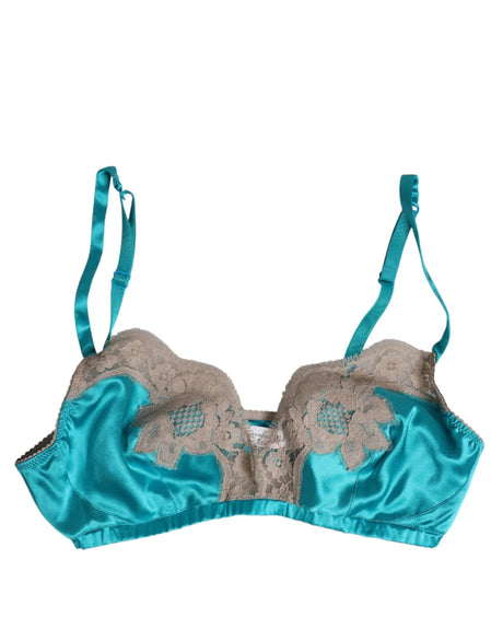 Dolce & Gabbana Green Floral Lace Silk Non Wire Bra Underwear - Hilstor
