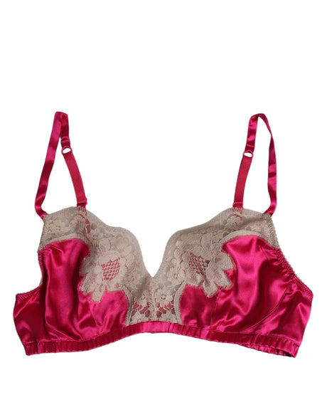Dolce & Gabbana Magenta Floral Lace Silk Non Wire Bra Underwear - Hilstor