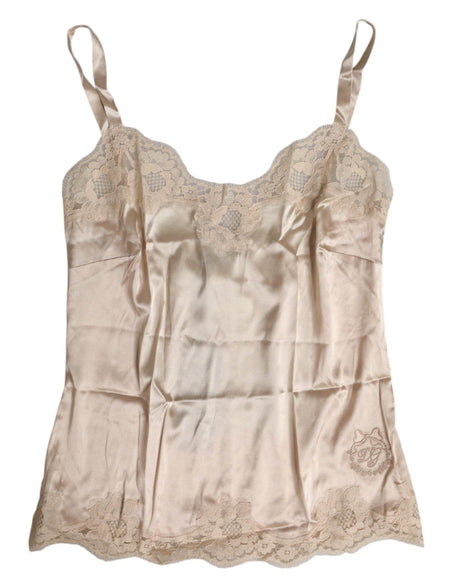 Dolce & Gabbana Beige Lace Silk Satin Tank Lingerie Underwear - Hilstor