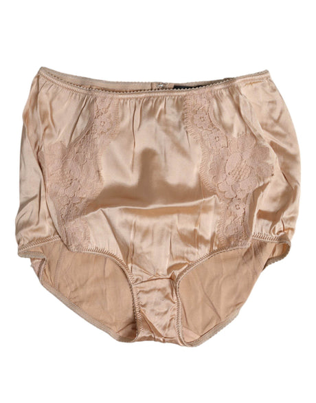 Dolce & Gabbana Beige Silk Lace High Waist Bikini Panty Underwear - Hilstor