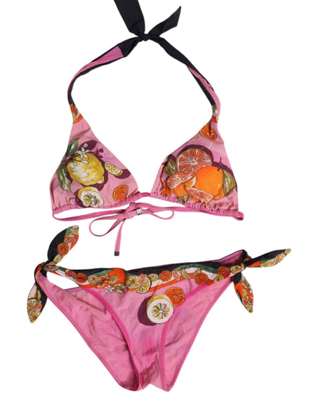 Dolce & Gabbana Pink Printed Swimsuit 2 Piece Top Bottom Swimwear - Hilstor