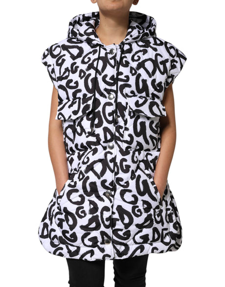 Dolce & Gabbana White DG Mania Hooded Sleeveless Puffer Jacket - Hilstor