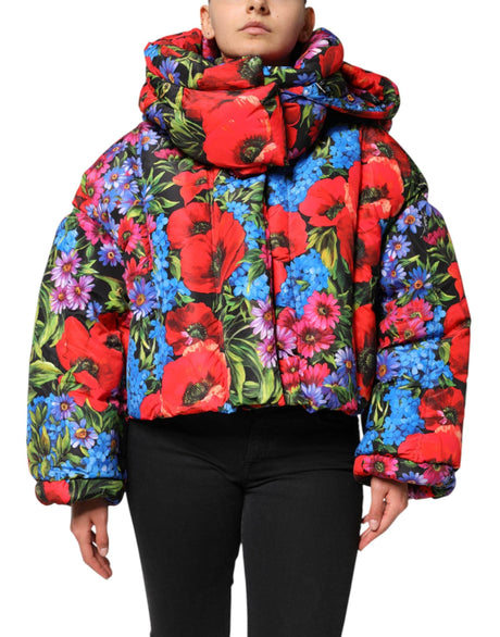 Dolce & Gabbana Multicolor Floral Hooded Puffer Coat Jacket - Hilstor