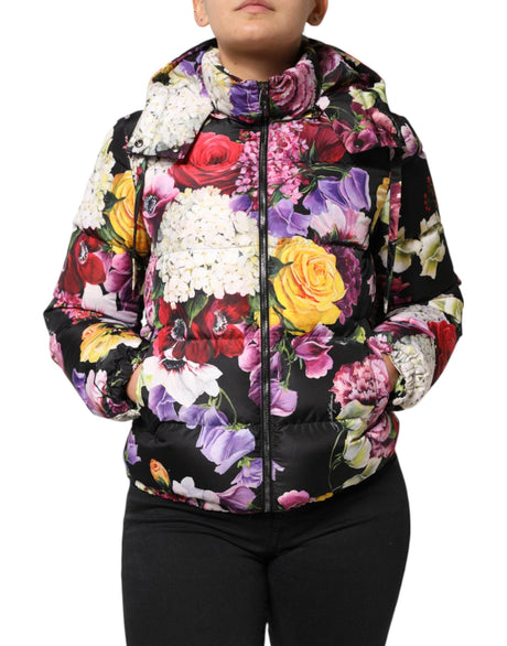 Dolce & Gabbana Multicolor Floral Hooded Puffer Quilted Jacket - Hilstor