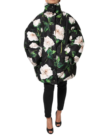 Dolce & Gabbana Black Floral Print Puffer Quilted Jacket - Hilstor
