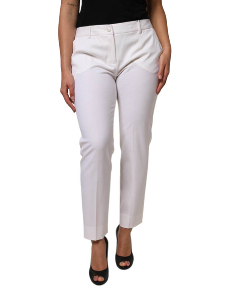 Dolce & Gabbana White Wool Mid Waist Tapered Pants - Hilstor