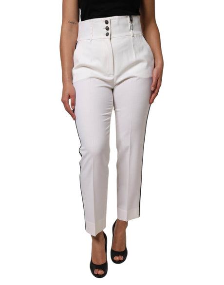 Dolce & Gabbana White Wool High Waist Tapered Pants - Hilstor