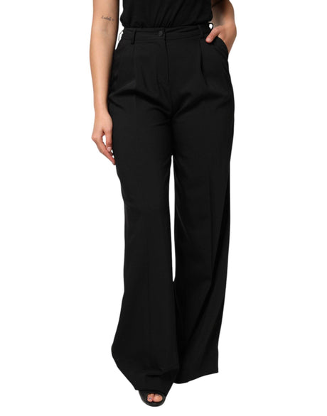Dolce & Gabbana Black Wool High Waist Wide Leg Pants - Hilstor
