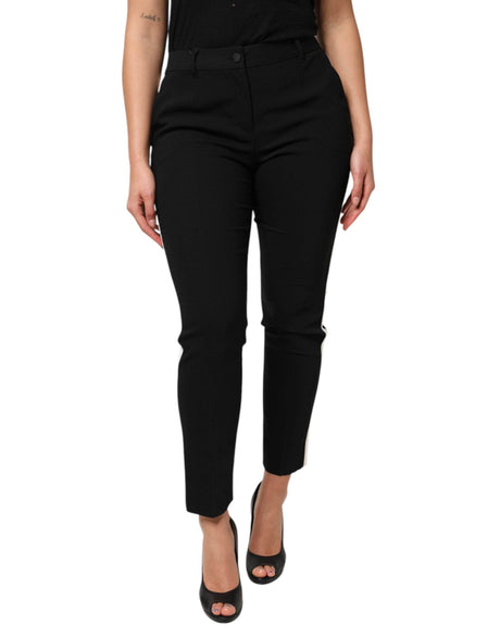 Dolce & Gabbana Black Wool High Waist Tapered Pants - Hilstor