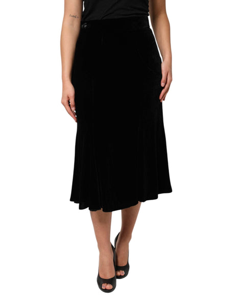 Dolce & Gabbana Black High Waist Fit Flared Midi Skirt - Hilstor