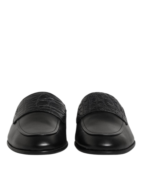 Dolce & Gabbana Black Calfskin Leather Slip On Loafers Shoes - Hilstor