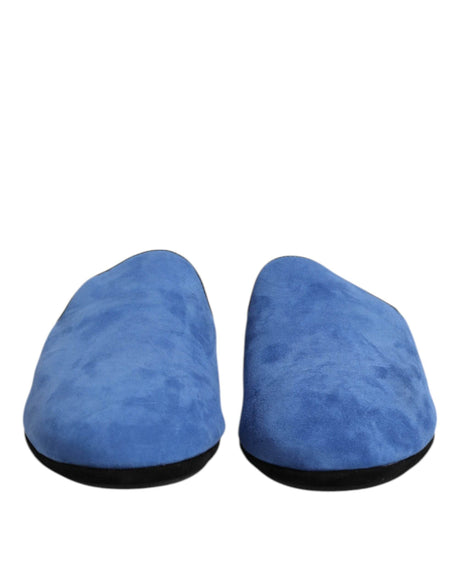 Dolce & Gabbana Blue Suede Capra Slides Flat Slipper Shoes - Hilstor