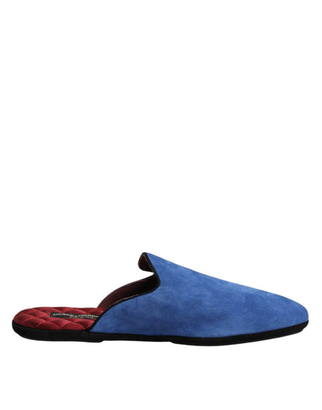Dolce & Gabbana Blue Suede Capra Slides Flat Slipper Shoes - Hilstor