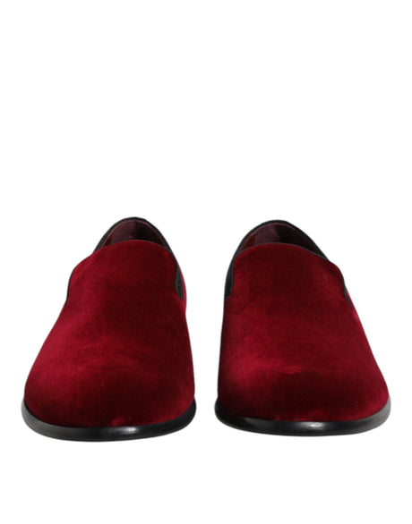 Dolce & Gabbana Red Cotton Velvet Slip On Loafers Formal Shoes - Hilstor