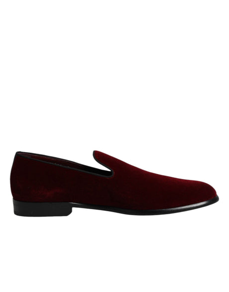 Dolce & Gabbana Red Cotton Velvet Slip On Loafers Formal Shoes - Hilstor